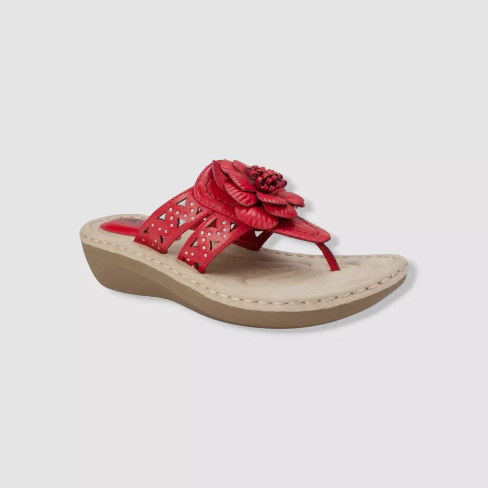 Cliffs By White Mountain Women's Cynthia Floral Design Sandals, Red Size 9.5M
